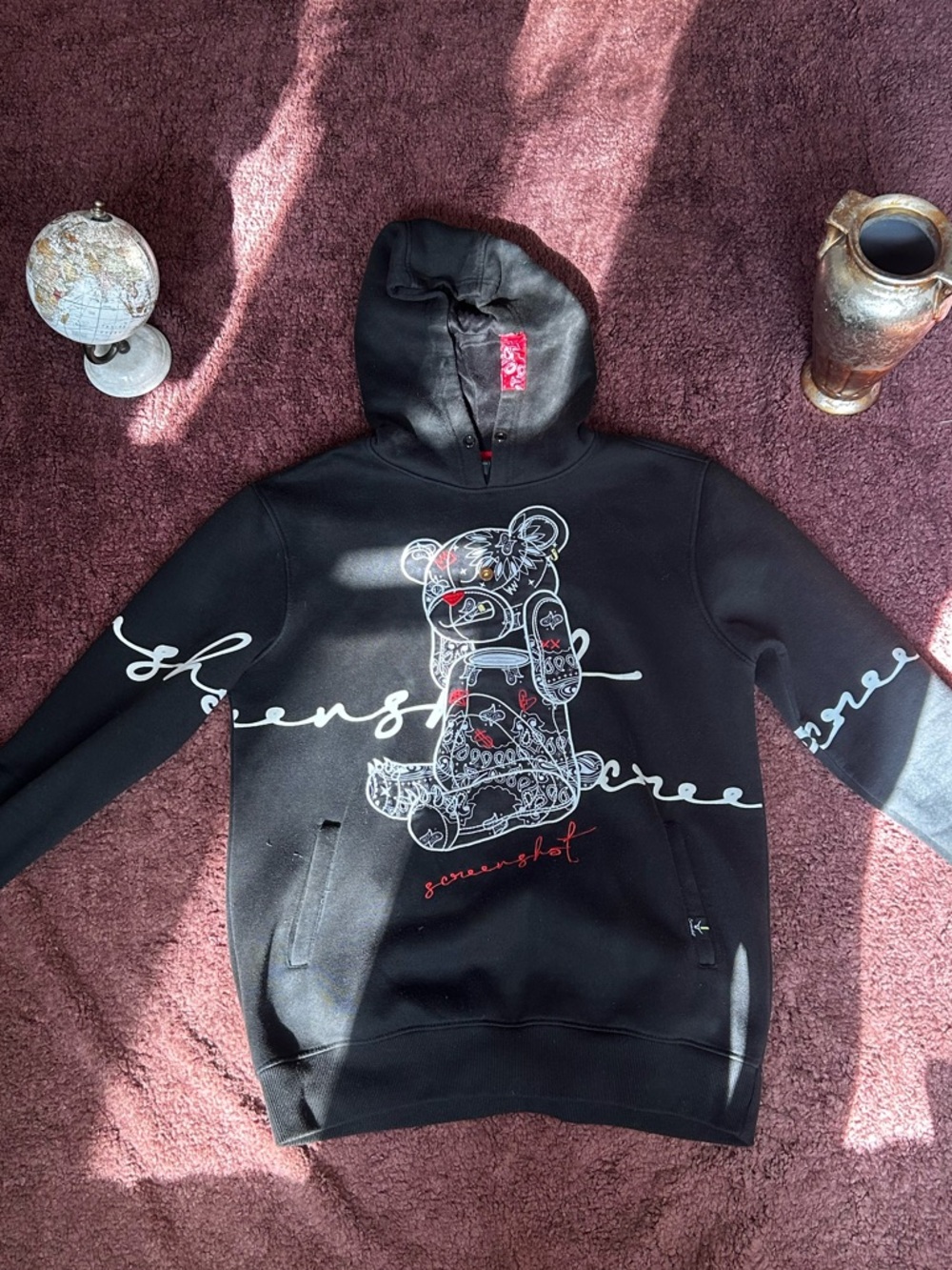 Black Bear Graphic Hoodie with Script Detail - Screenshot